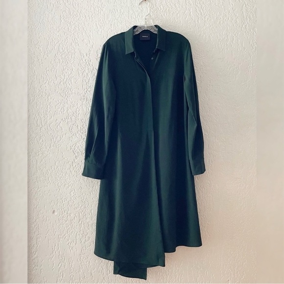 Akris Midi Dress Shirtdress Wool Emerald Green Asymmetrical Classic Minimal 10 - Picture 3 of 12